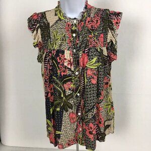 Another Love Womens Blouse Size S Floral Multicolor Short Sleeves Smocking